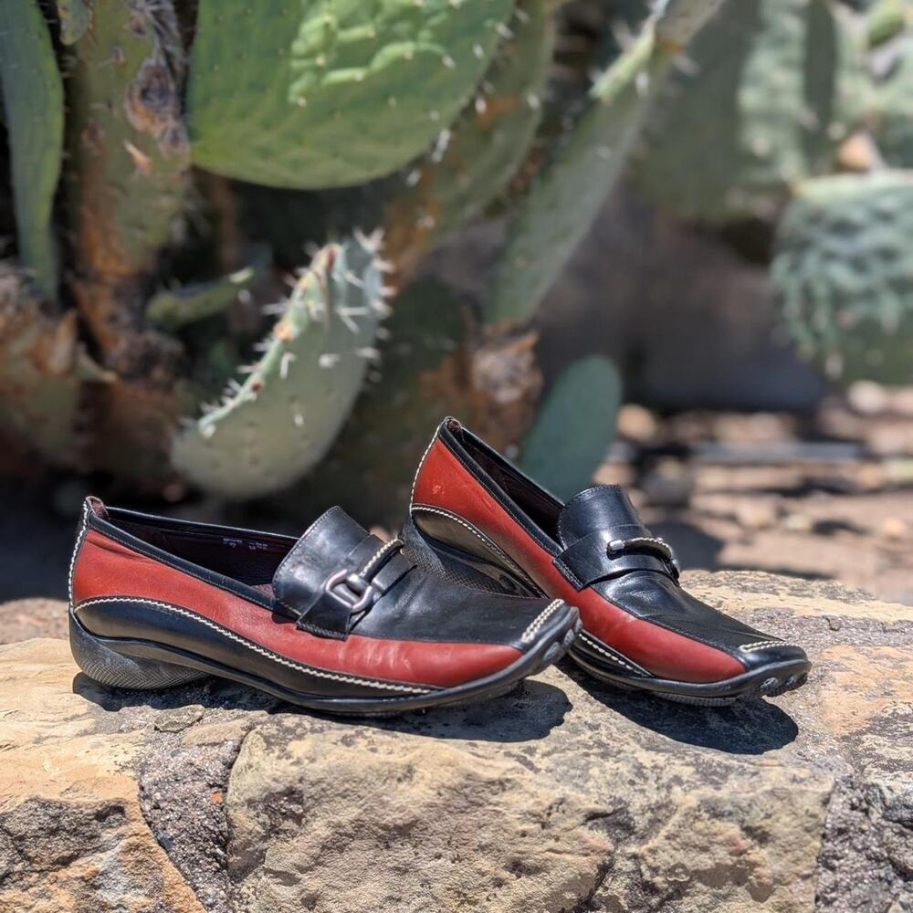 Sesto Meucci Men's Two-Tone Red Black Leather Driving Loafers Italy 9M 10.5"
